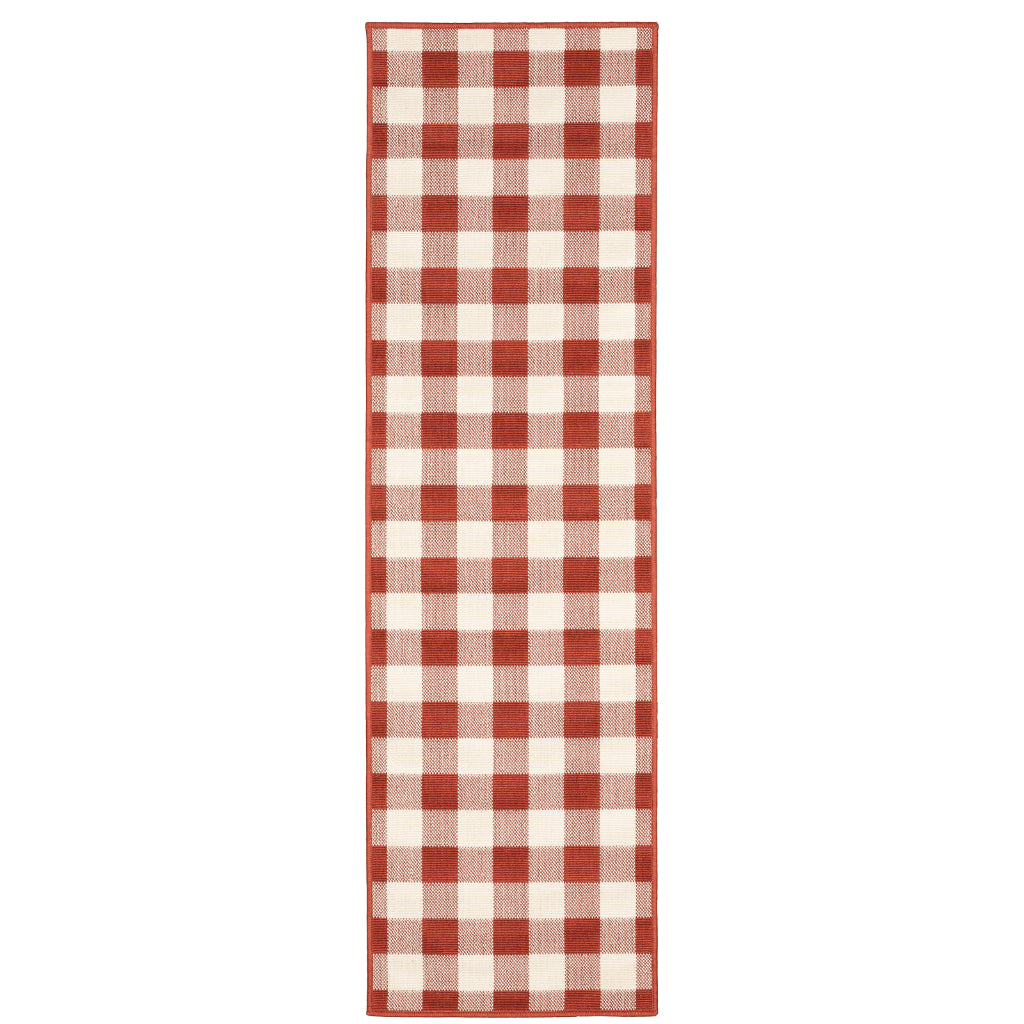 Oriental Weavers Meridian 2598R Red/Ivory Rectangle Indoor / Outdoor Runner - Trendy Stain Resistant Machine Made Entryway &amp; Hallway Runner with Geometric Pattern