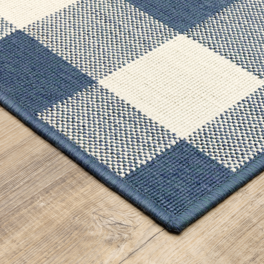 Oriental Weavers Meridian 2598V Blue/Ivory Rectangle Indoor / Outdoor Runner - Trendy Stain Resistant Machine Made Entryway &amp; Hallway Runner with Geometric Pattern