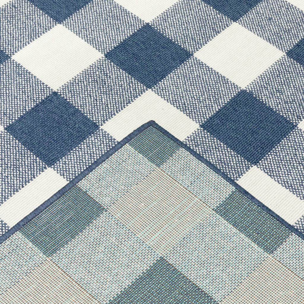 Oriental Weavers Meridian 2598V Blue/Ivory Rectangle Indoor / Outdoor Area Rug - Trendy Stain Resistant Machine Made Patio Rug with Geometric Pattern