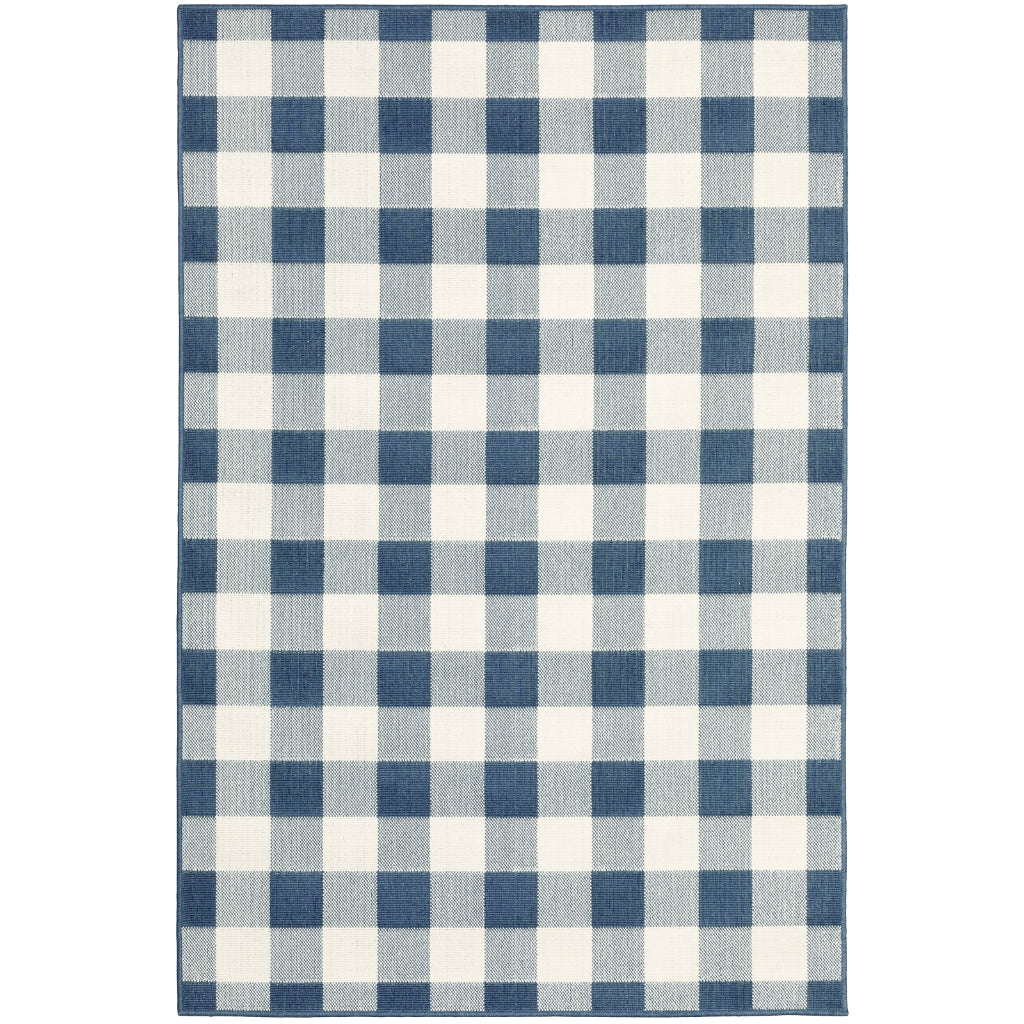 Oriental Weavers Meridian 2598V Blue/Ivory Rectangle Indoor / Outdoor Area Rug - Trendy Stain Resistant Machine Made Patio Rug with Geometric Pattern-