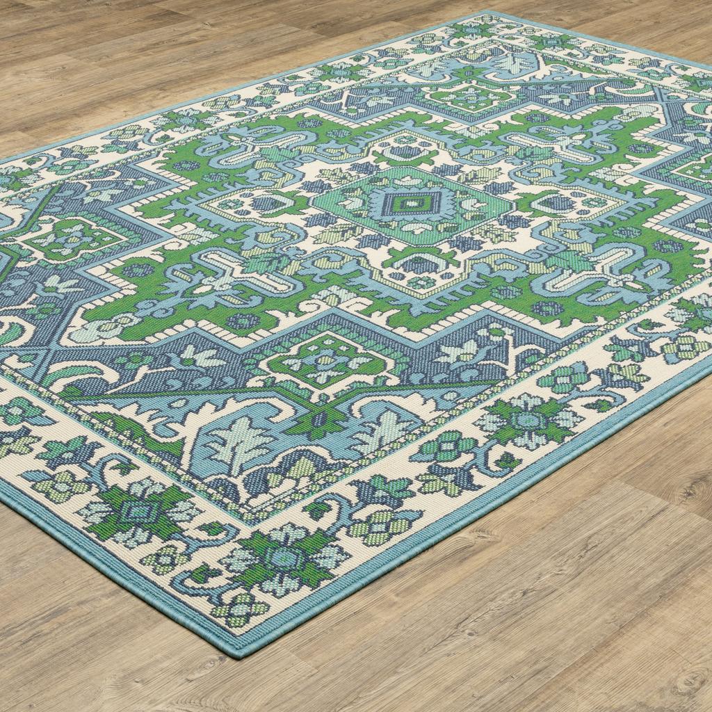 Oriental Weavers Meridian 2808G Blue Rectangle Indoor/Outdoor Area Rug Medallion Pattern-