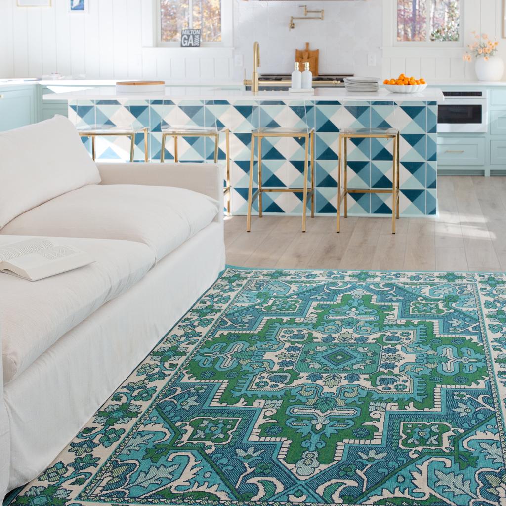 Oriental Weavers Meridian 2808G Blue Rectangle Indoor/Outdoor Area Rug Medallion Pattern-