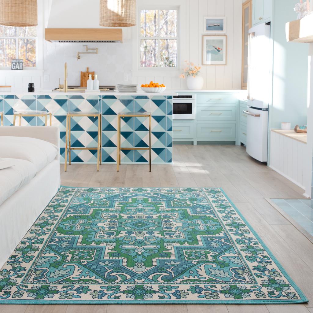 Oriental Weavers Meridian 2808G Blue Rectangle Indoor/Outdoor Area Rug Medallion Pattern-