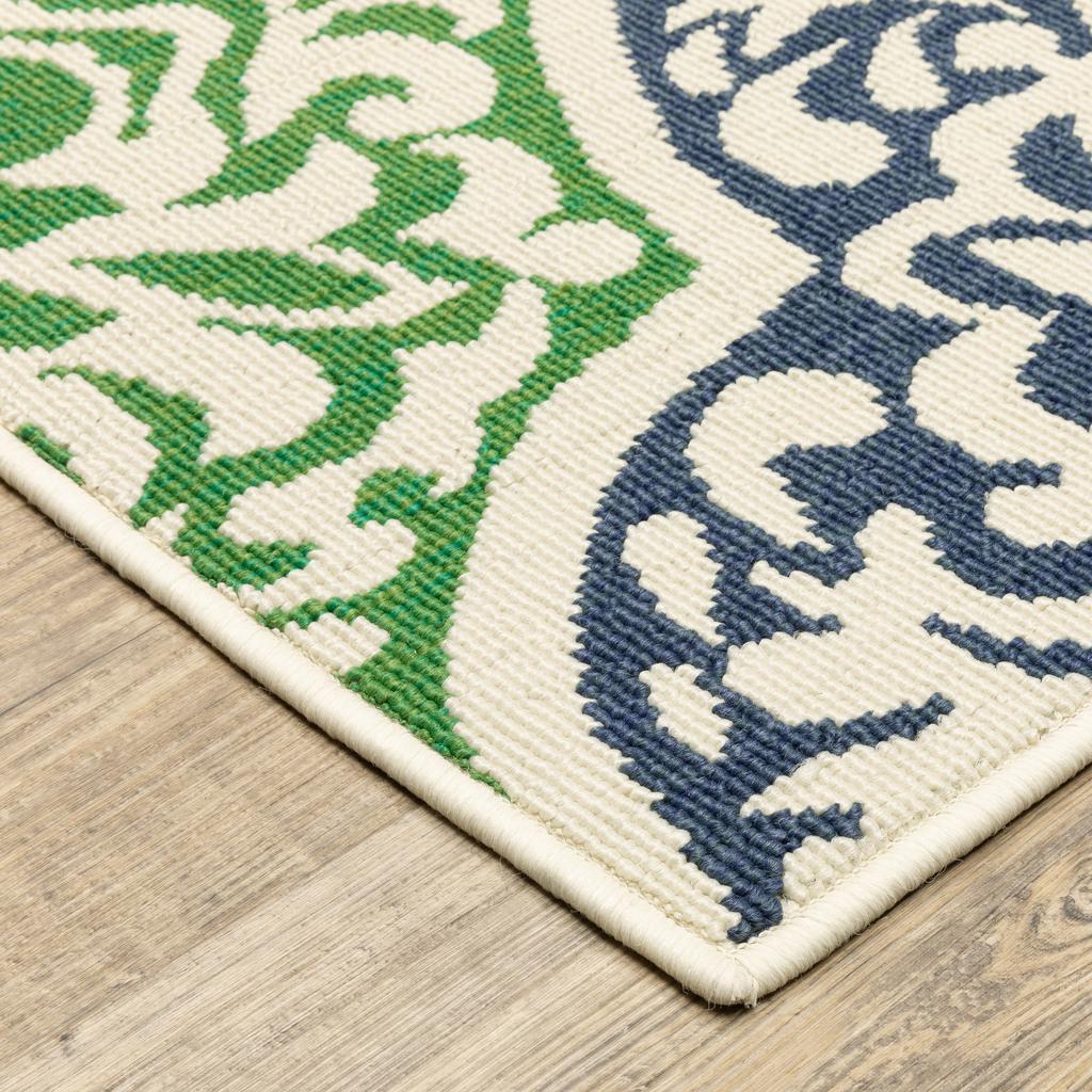 Oriental Weavers Meridian 4266L Blue Rectangle Indoor/Outdoor Runner Floral Pattern-