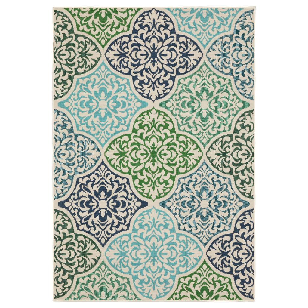 Oriental Weavers Meridian 4266L Blue Rectangle Indoor/Outdoor Runner Floral Pattern-