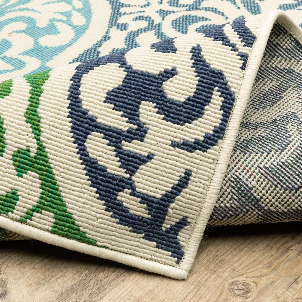 Oriental Weavers Meridian 4266L Blue Rectangle Indoor/Outdoor Runner Floral Pattern-