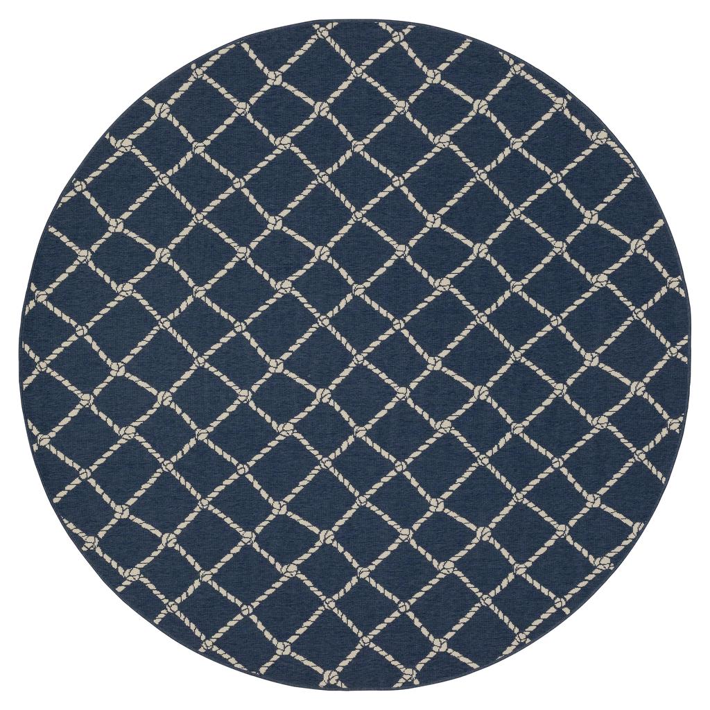 Oriental Weavers Meridian 4295B Navy Round Indoor/Outdoor Area Rug Novelty Pattern-