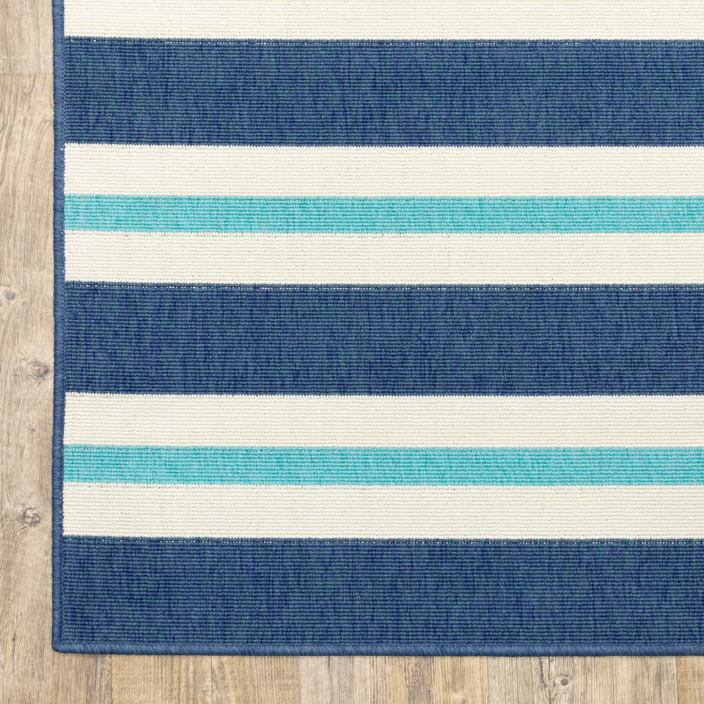 Oriental Weavers Meridian 5701B Blue/Ivory Rectangle Indoor / Outdoor Area Rug - Trendy Stain Resistant Machine Made Patio Rug with Striped Pattern