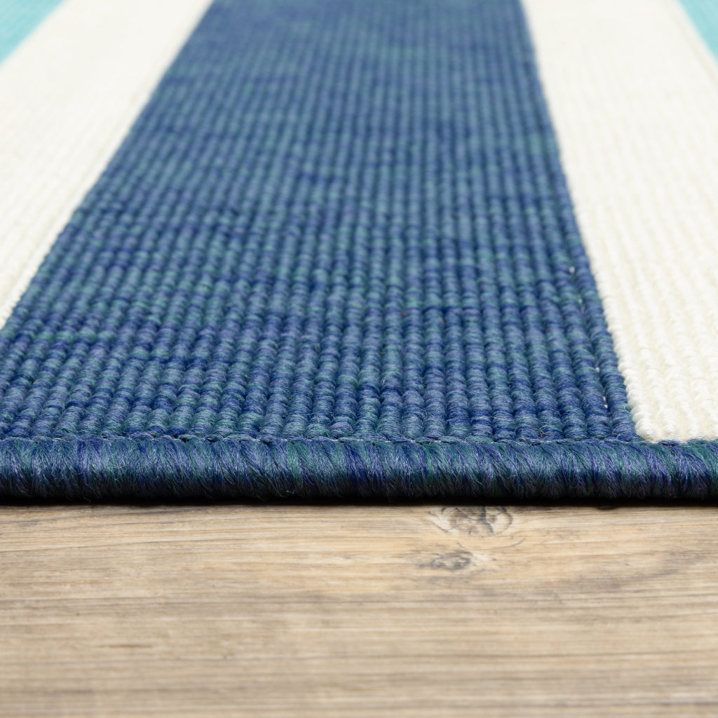 Oriental Weavers Meridian 5701B Blue/Ivory Rectangle Indoor / Outdoor Area Rug - Trendy Stain Resistant Machine Made Patio Rug with Striped Pattern