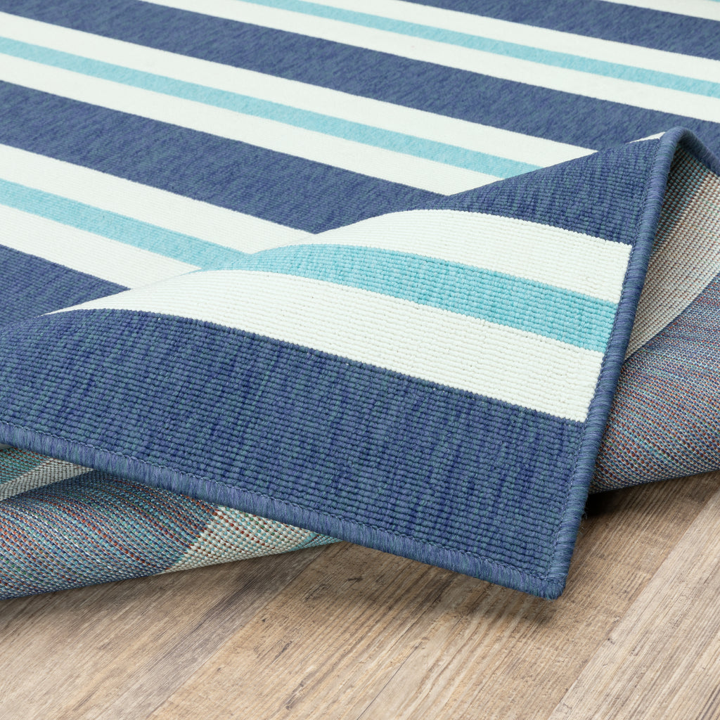 Oriental Weavers Meridian 5701B Blue/Ivory Rectangle Indoor / Outdoor Area Rug - Trendy Stain Resistant Machine Made Patio Rug with Striped Pattern