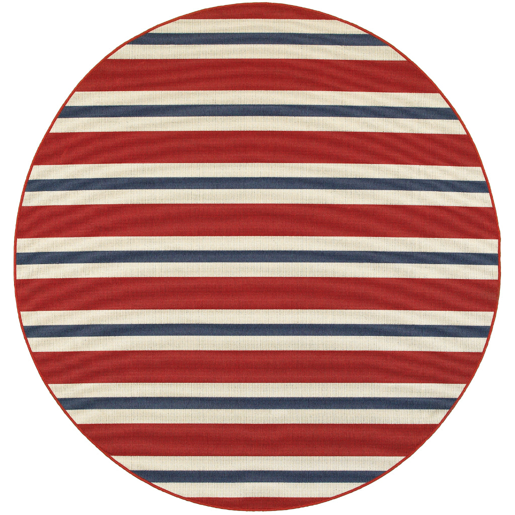 Oriental Weavers Meridian 5701R Red/Blue Round Indoor / Outdoor Area Rug - Trendy Stain Resistant Machine Made Rug for Dining & Living Spaces-