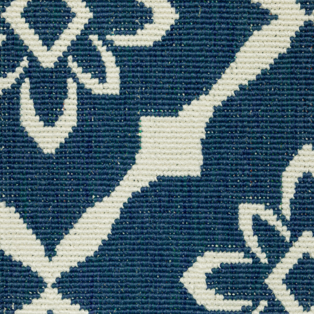 Oriental Weavers Meridian 5703B Navy/Ivory Round Indoor / Outdoor Area Rug - Trendy Stain Resistant Machine Made Rug for Dining &amp; Living Spaces