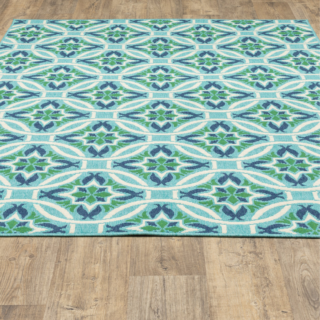 Oriental Weavers Meridian 5868L Blue/Green Rectangle Indoor / Outdoor Area Rug - Trendy Stain Resistant Machine Made Patio Rug with Floral Pattern