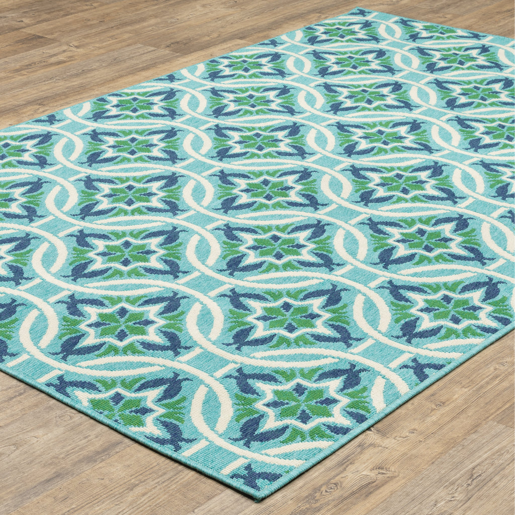 Oriental Weavers Meridian 5868L Blue/Green Rectangle Indoor / Outdoor Area Rug - Trendy Stain Resistant Machine Made Patio Rug with Floral Pattern