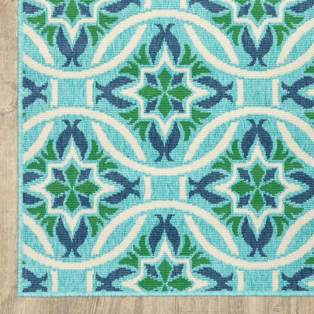 Oriental Weavers Meridian 5868L Blue/Green Rectangle Indoor / Outdoor Area Rug - Trendy Stain Resistant Machine Made Patio Rug with Floral Pattern