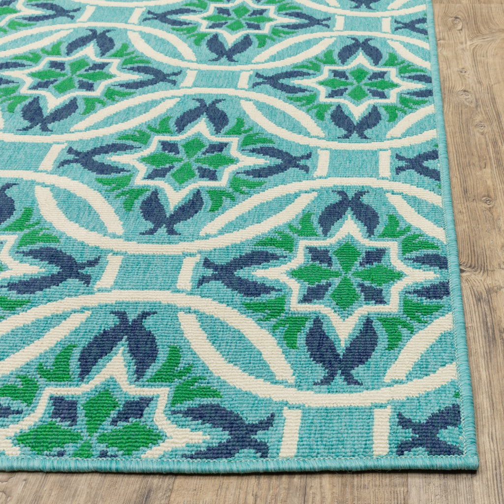 Oriental Weavers Meridian 5868L Blue/Green Rectangle Indoor / Outdoor Area Rug - Trendy Stain Resistant Machine Made Patio Rug with Floral Pattern