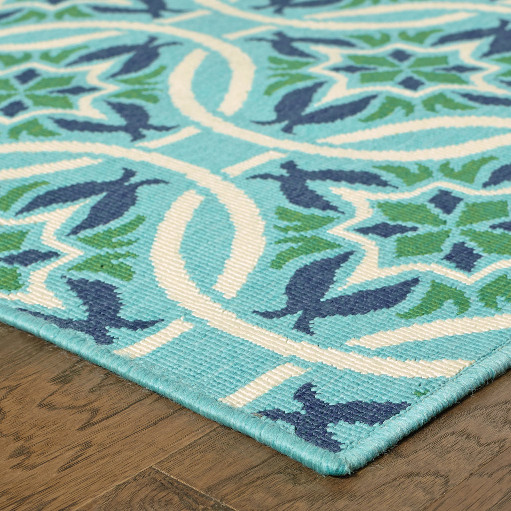 Oriental Weavers Meridian 5868L Blue/Green Rectangle Indoor / Outdoor Area Rug - Trendy Stain Resistant Machine Made Patio Rug with Floral Pattern