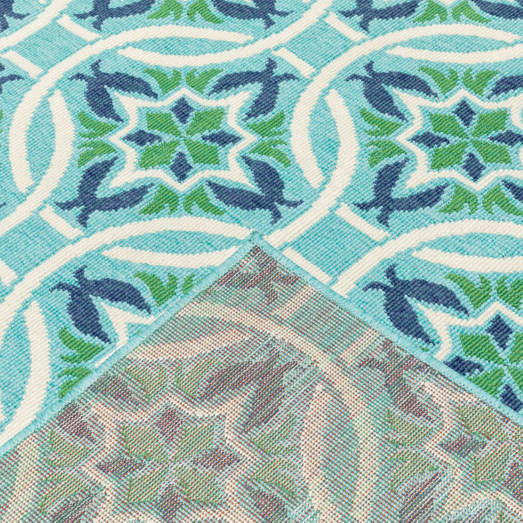 Oriental Weavers Meridian 5868L Blue/Green Rectangle Indoor / Outdoor Area Rug - Trendy Stain Resistant Machine Made Patio Rug with Floral Pattern