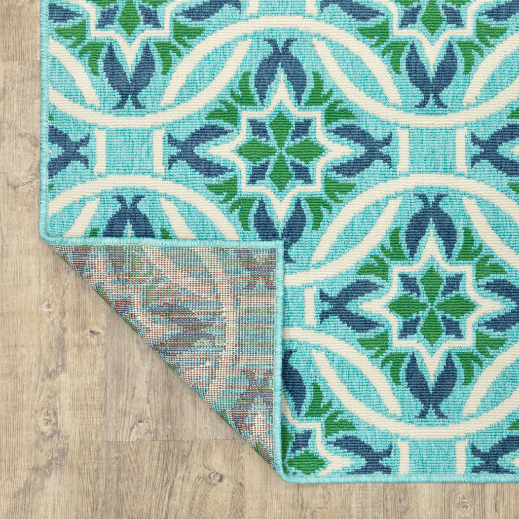 Oriental Weavers Meridian 5868L Blue/Green Rectangle Indoor / Outdoor Runner - Trendy Stain Resistant Machine Made Entryway &amp; Hallway Runner with Floral Pattern