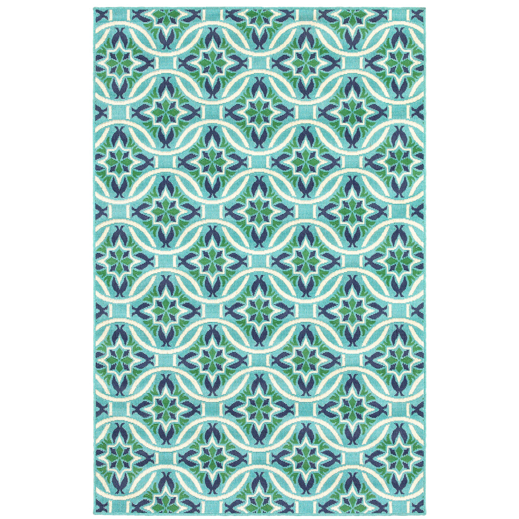 Oriental Weavers Meridian 5868L Blue/Green Rectangle Indoor / Outdoor Area Rug - Trendy Stain Resistant Machine Made Patio Rug with Floral Pattern