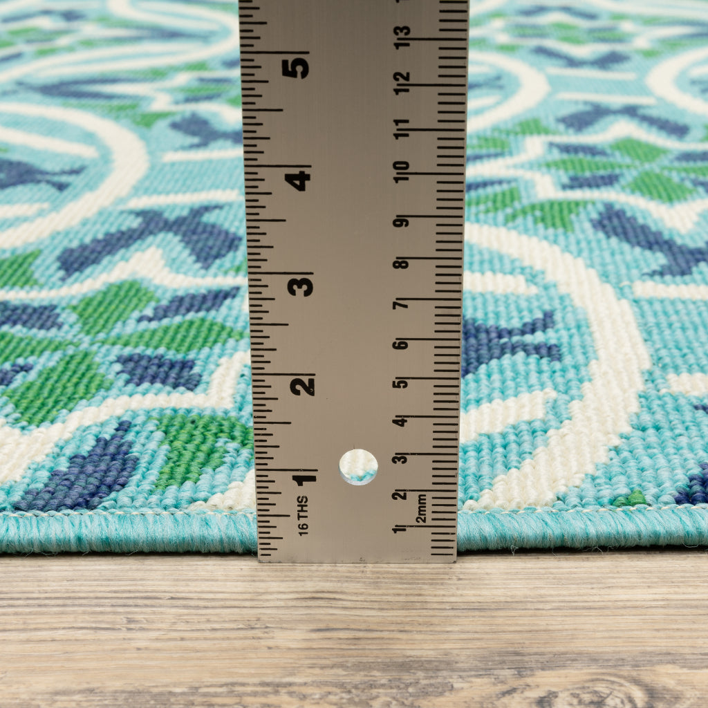 Oriental Weavers Meridian 5868L Blue/Green Round Indoor / Outdoor Area Rug - Trendy Stain Resistant Machine Made Rug for Dining &amp; Living Spaces
