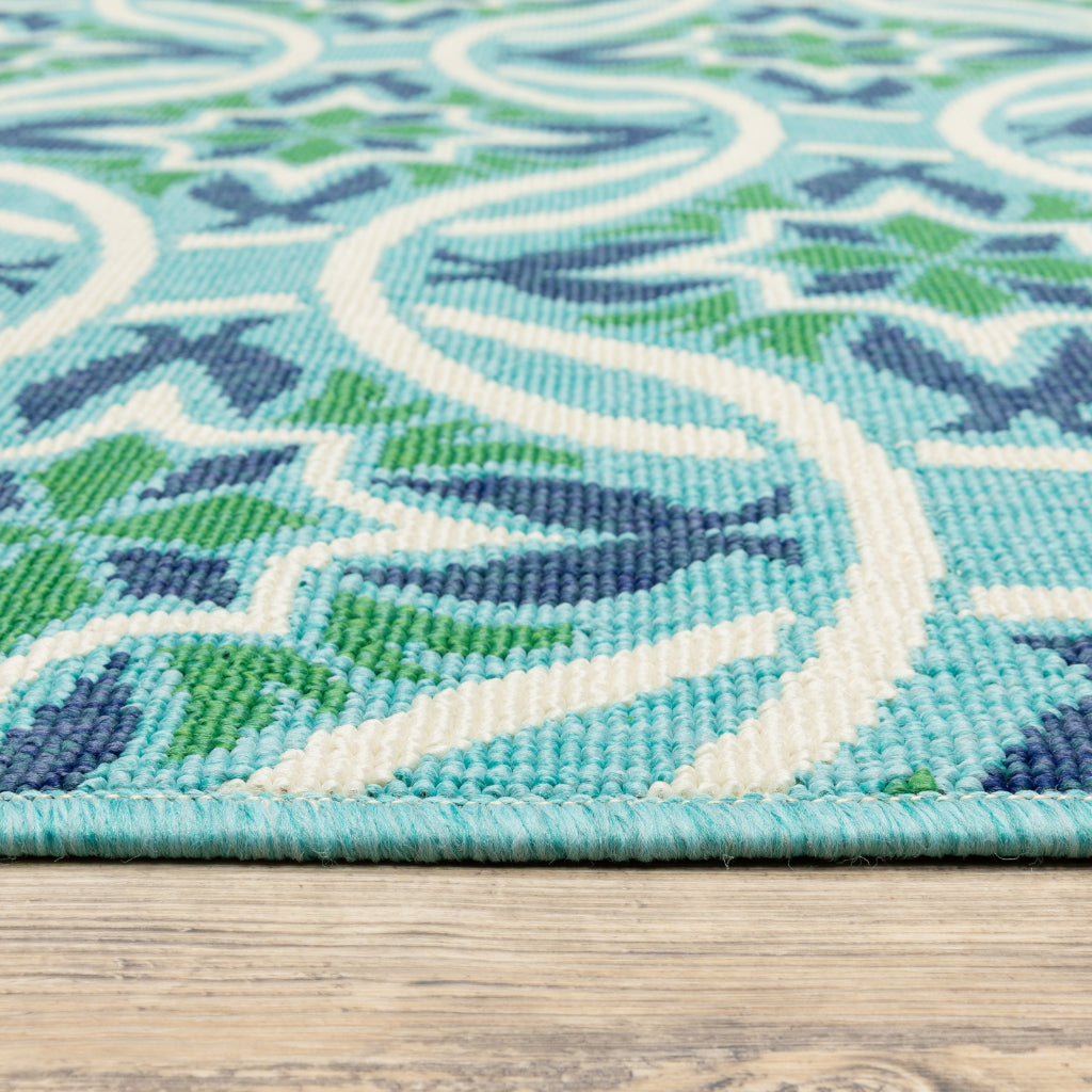 Oriental Weavers Meridian 5868L Blue/Green Round Indoor / Outdoor Area Rug - Trendy Stain Resistant Machine Made Rug for Dining &amp; Living Spaces
