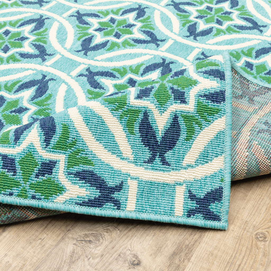 Oriental Weavers Meridian 5868L Blue/Green Rectangle Indoor / Outdoor Runner - Trendy Stain Resistant Machine Made Entryway &amp; Hallway Runner with Floral Pattern