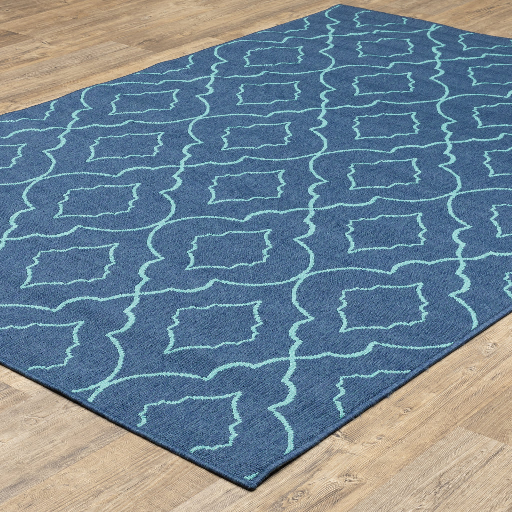 Oriental Weavers Meridian 7541B Navy/Blue Rectangle Indoor / Outdoor Area Rug - Trendy Stain Resistant Machine Made Patio Rug with Trellis Pattern