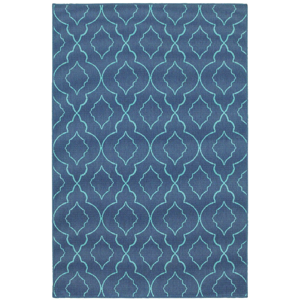 Oriental Weavers Meridian 7541B Navy/Blue Rectangle Indoor / Outdoor Area Rug - Trendy Stain Resistant Machine Made Patio Rug with Trellis Pattern