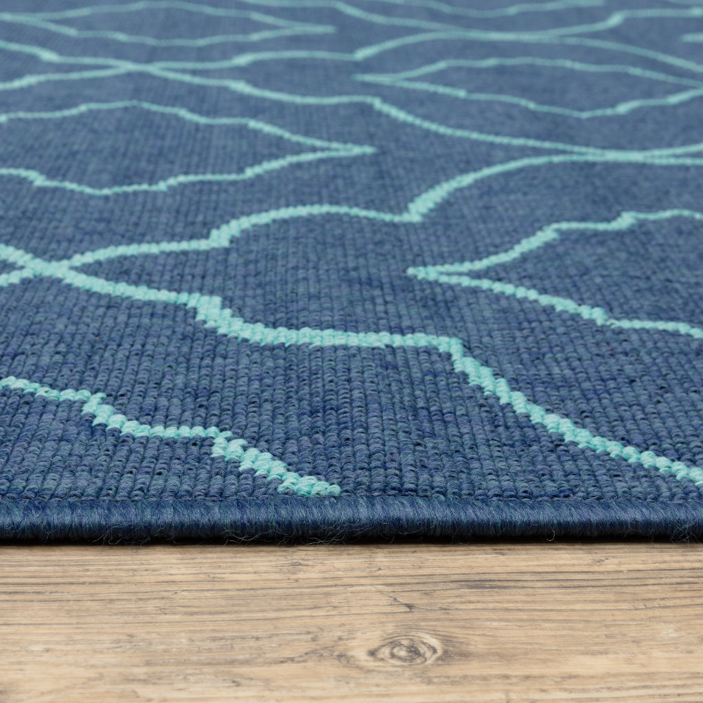 Oriental Weavers Meridian 7541B Navy/Blue Round Indoor / Outdoor Area Rug - Trendy Stain Resistant Machine Made Rug for Dining &amp; Living Spaces