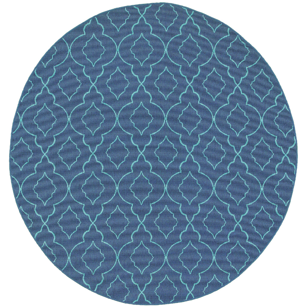 Oriental Weavers Meridian 7541B Navy/Blue Round Indoor / Outdoor Area Rug - Trendy Stain Resistant Machine Made Rug for Dining &amp; Living Spaces