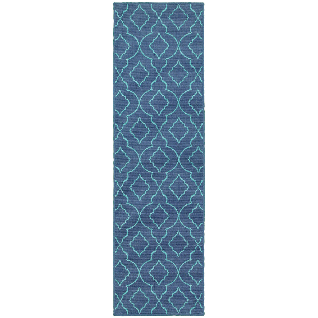 Oriental Weavers Meridian 7541B Navy/Blue Rectangle Indoor / Outdoor Runner - Trendy Stain Resistant Machine Made Entryway &amp; Hallway Runner with Trellis Pattern