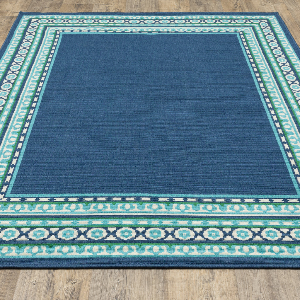 Oriental Weavers Meridian 9650B Navy/Green Rectangle Indoor / Outdoor Area Rug - Trendy Stain Resistant Machine Made Patio Rug with Border Pattern