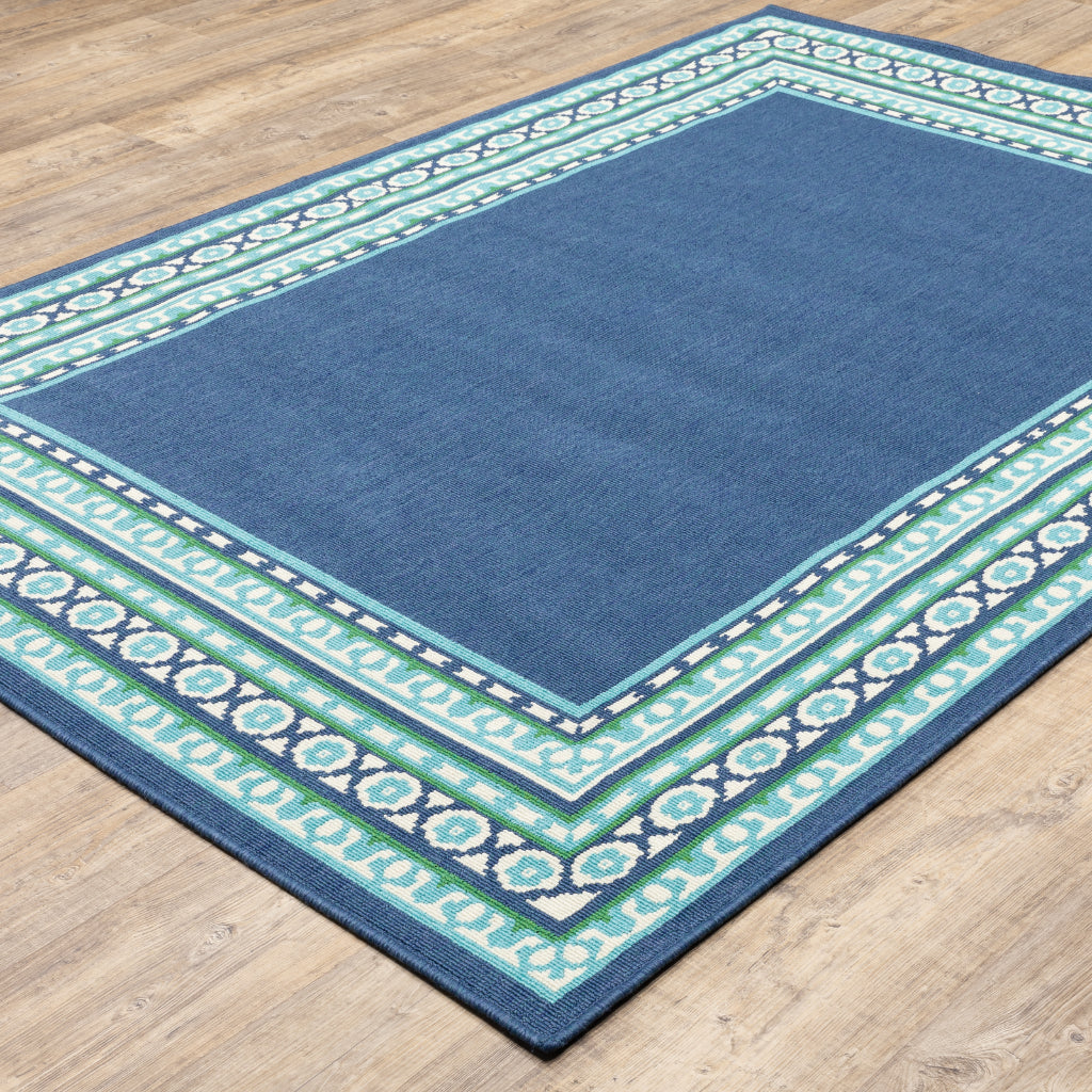 Oriental Weavers Meridian 9650B Navy/Green Rectangle Indoor / Outdoor Area Rug - Trendy Stain Resistant Machine Made Patio Rug with Border Pattern