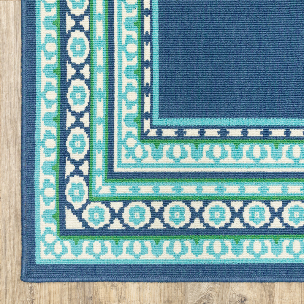 Oriental Weavers Meridian 9650B Navy/Green Rectangle Indoor / Outdoor Area Rug - Trendy Stain Resistant Machine Made Patio Rug with Border Pattern