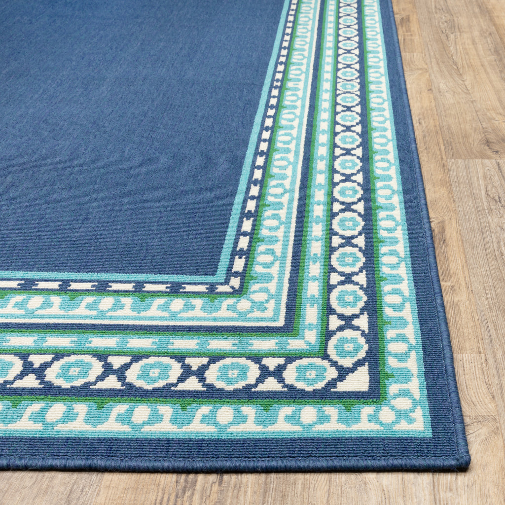 Oriental Weavers Meridian 9650B Navy/Green Rectangle Indoor / Outdoor Runner - Trendy Stain Resistant Machine Made Entryway &amp; Hallway Runner with Border Pattern