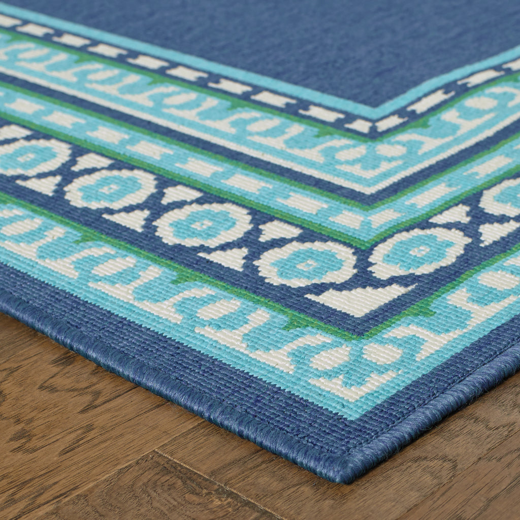 Oriental Weavers Meridian 9650B Navy/Green Rectangle Indoor / Outdoor Area Rug - Trendy Stain Resistant Machine Made Patio Rug with Border Pattern