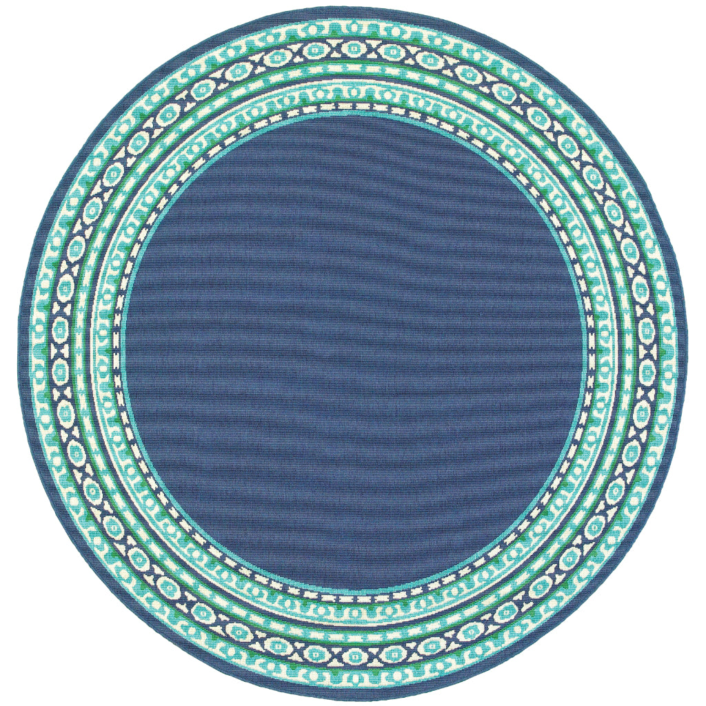 Oriental Weavers Meridian 9650B Navy/Green Round Indoor / Outdoor Area Rug - Trendy Stain Resistant Machine Made Rug for Dining &amp; Living Spaces