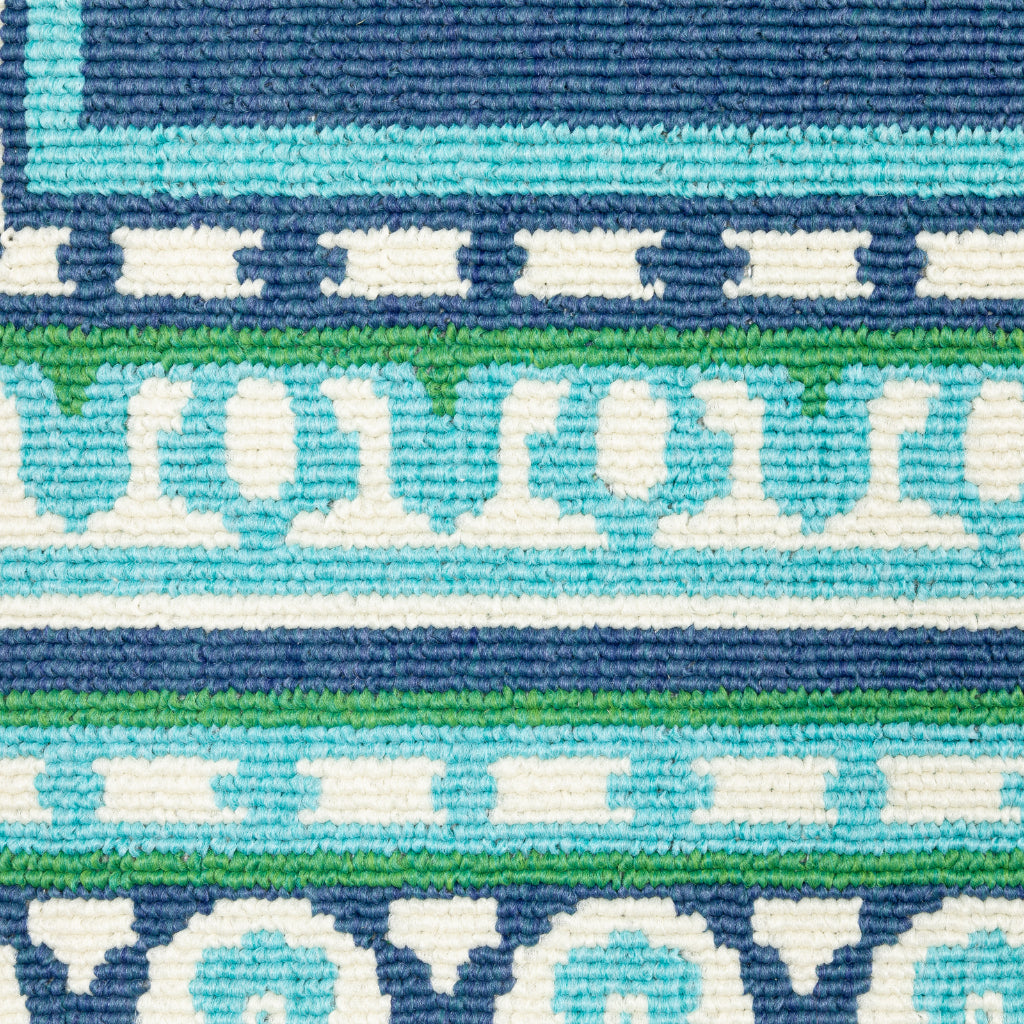 Oriental Weavers Meridian 9650B Navy/Green Rectangle Indoor / Outdoor Runner - Trendy Stain Resistant Machine Made Entryway &amp; Hallway Runner with Border Pattern