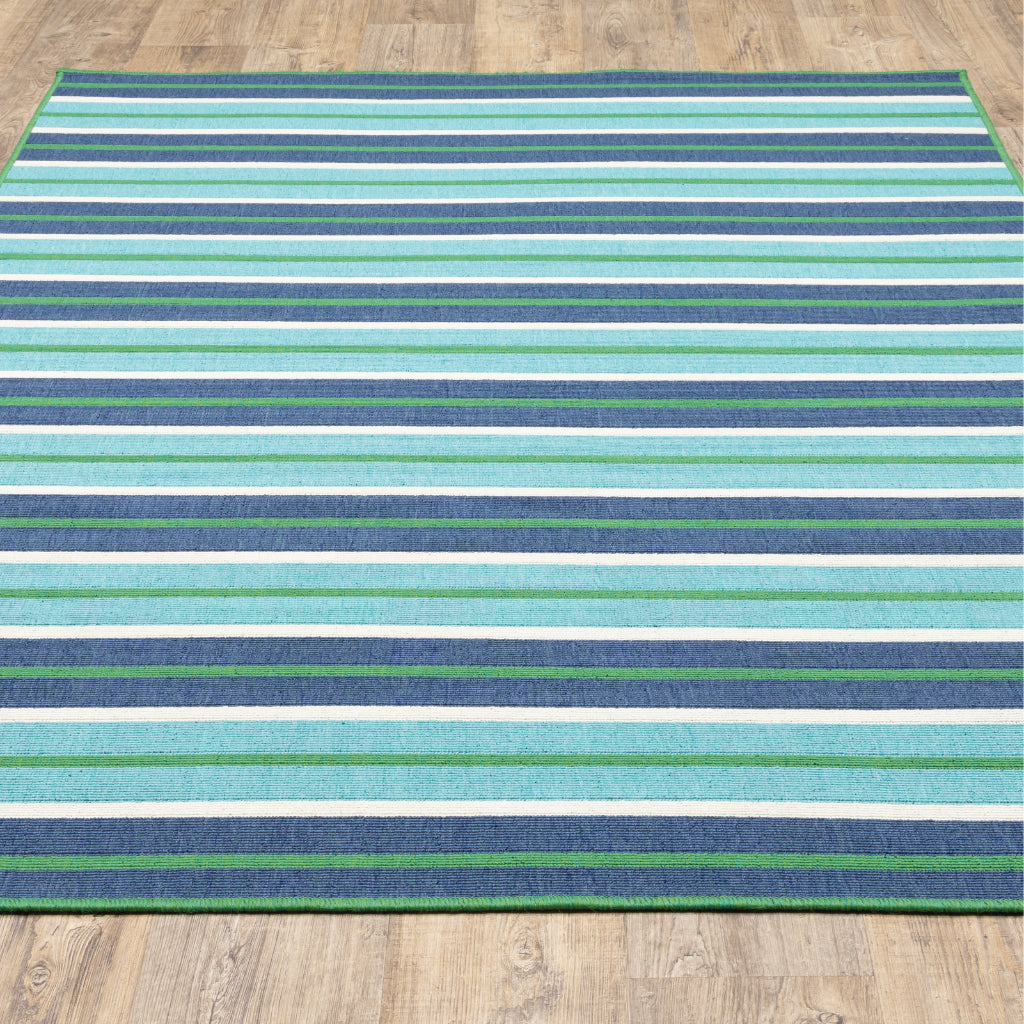 Oriental Weavers Meridian 9652F Blue/Green Rectangle Indoor / Outdoor Area Rug - Trendy Stain Resistant Machine Made Patio Rug with Striped Pattern