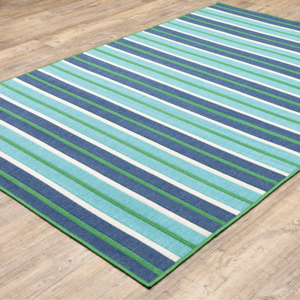 Oriental Weavers Meridian 9652F Blue/Green Rectangle Indoor / Outdoor Area Rug - Trendy Stain Resistant Machine Made Patio Rug with Striped Pattern