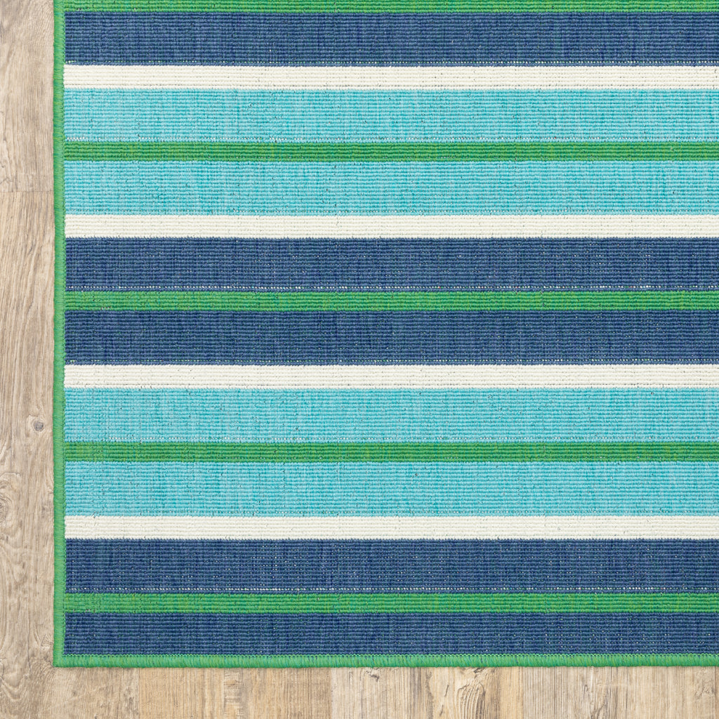 Oriental Weavers Meridian 9652F Blue/Green Rectangle Indoor / Outdoor Area Rug - Trendy Stain Resistant Machine Made Patio Rug with Striped Pattern