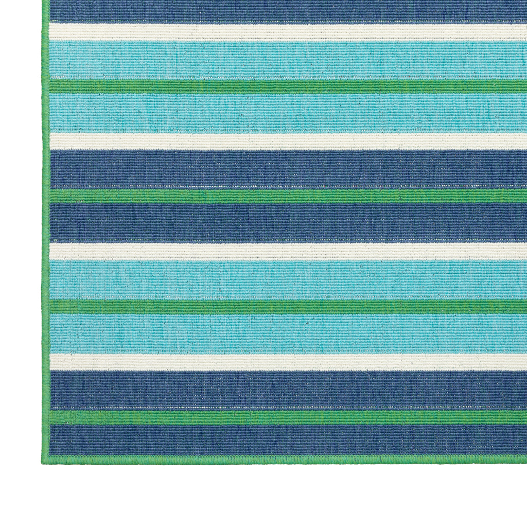 Oriental Weavers Meridian 9652F Blue/Green Rectangle Indoor / Outdoor Area Rug - Trendy Stain Resistant Machine Made Patio Rug with Striped Pattern