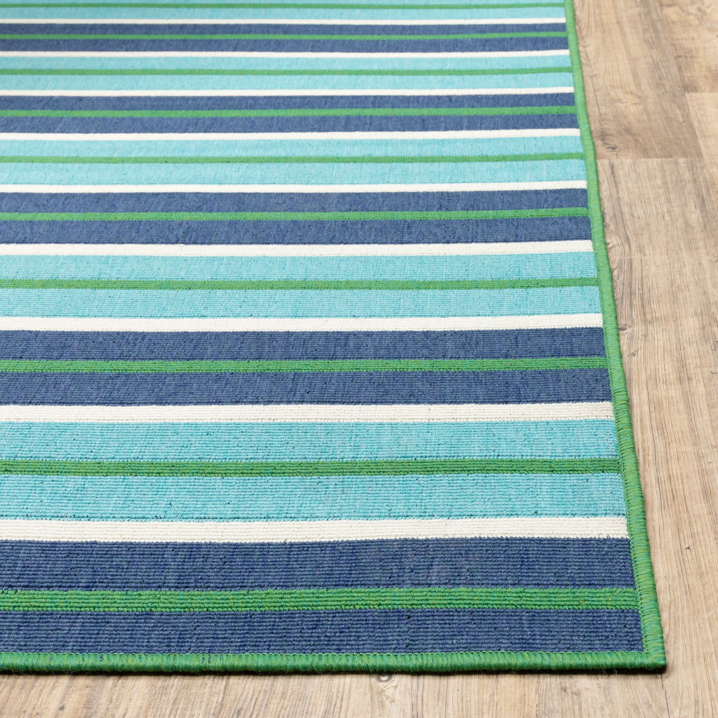 Oriental Weavers Meridian 9652F Blue/Green Rectangle Indoor / Outdoor Area Rug - Trendy Stain Resistant Machine Made Patio Rug with Striped Pattern