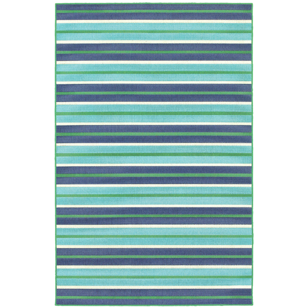 Oriental Weavers Meridian 9652F Blue/Green Rectangle Indoor / Outdoor Area Rug - Trendy Stain Resistant Machine Made Patio Rug with Striped Pattern