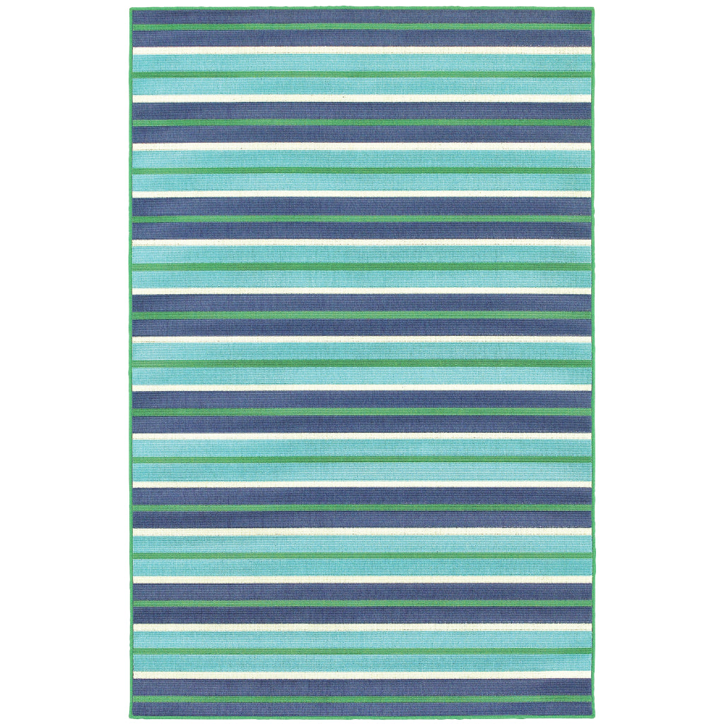 Oriental Weavers Meridian 9652F Blue/Green Rectangle Indoor / Outdoor Area Rug - Trendy Stain Resistant Machine Made Patio Rug with Striped Pattern-