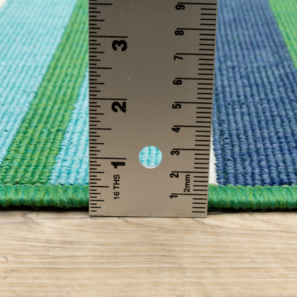 Oriental Weavers Meridian 9652F Blue/Green Rectangle Indoor / Outdoor Area Rug - Trendy Stain Resistant Machine Made Patio Rug with Striped Pattern