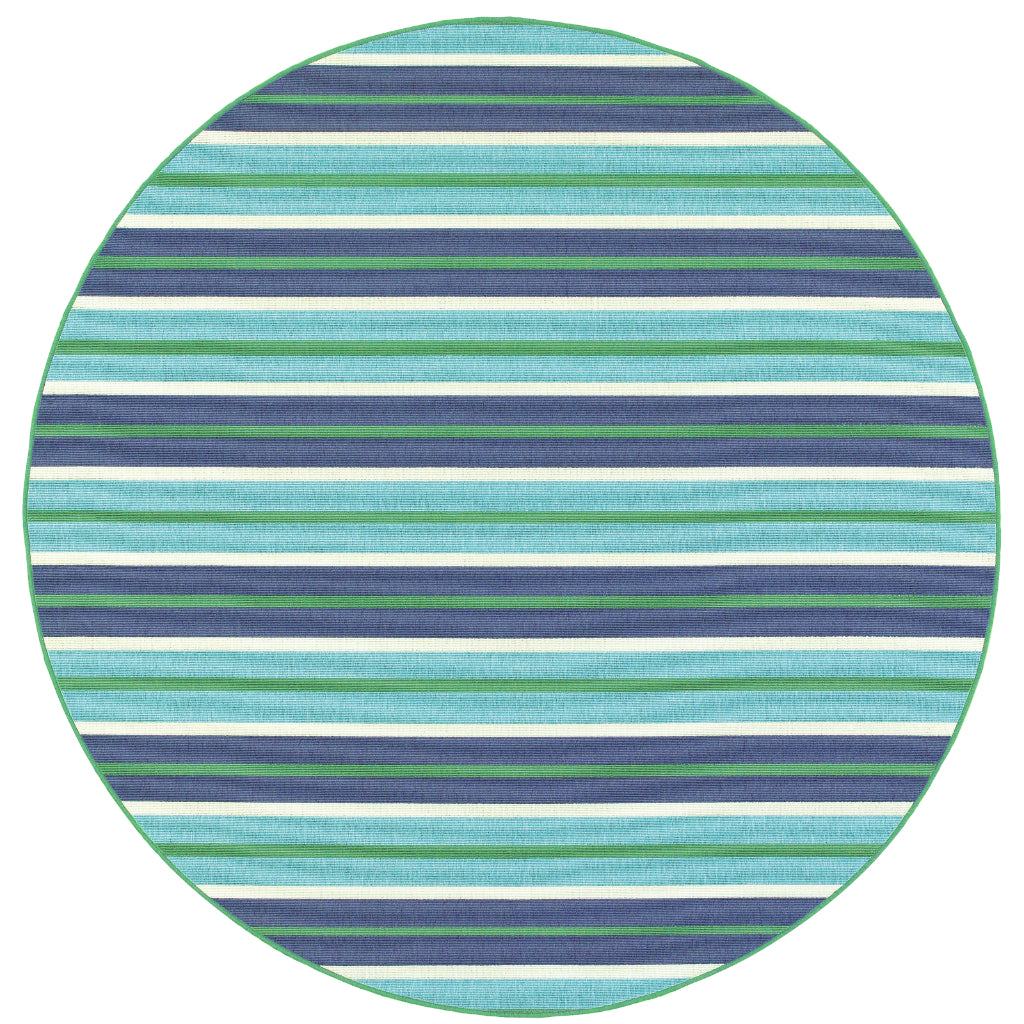 Oriental Weavers Meridian 9652F Blue/Green Round Indoor / Outdoor Area Rug - Trendy Stain Resistant Machine Made Rug for Dining & Living Spaces-