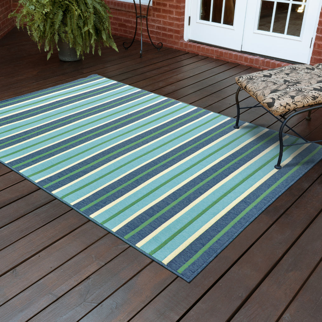 Oriental Weavers Meridian 9652F Blue/Green Rectangle Indoor / Outdoor Area Rug - Trendy Stain Resistant Machine Made Patio Rug with Striped Pattern