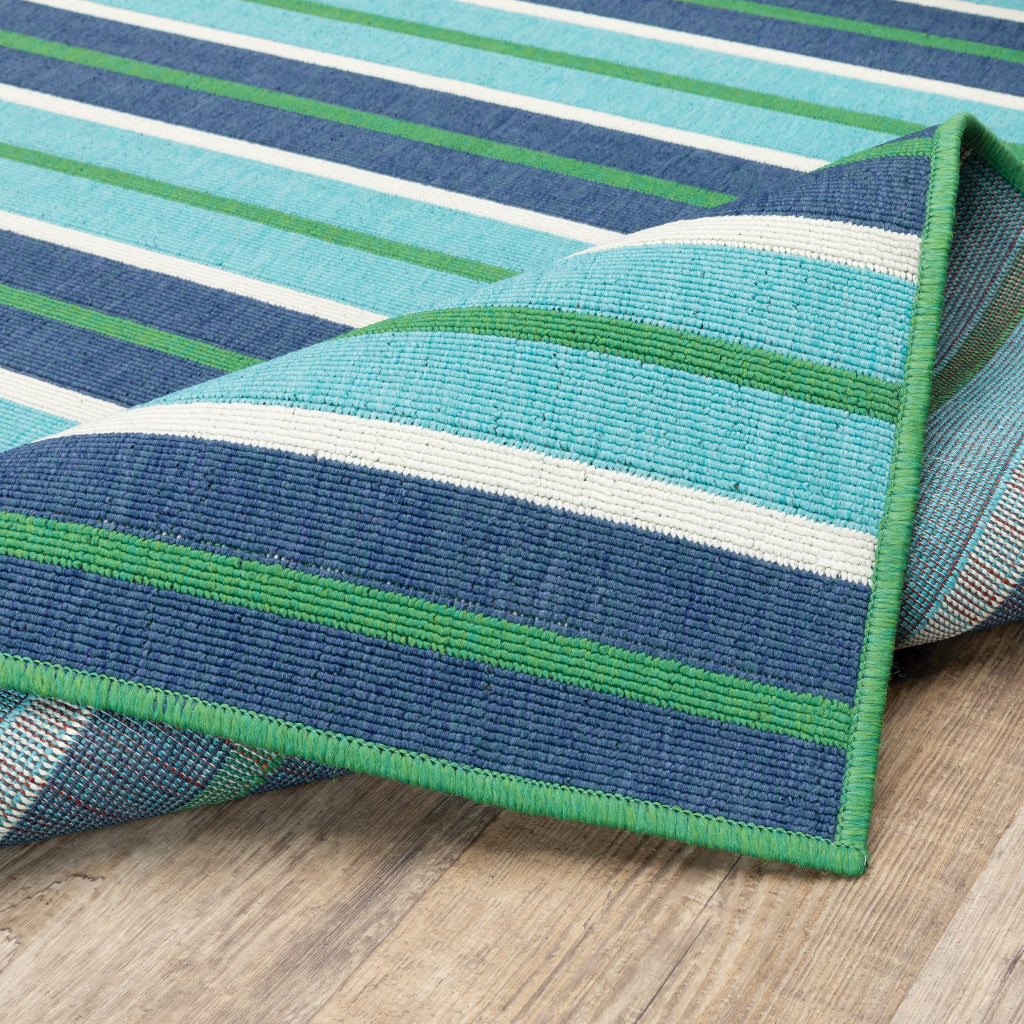 Oriental Weavers Meridian 9652F Blue/Green Rectangle Indoor / Outdoor Runner - Trendy Stain Resistant Machine Made Entryway &amp; Hallway Runner with Striped Pattern